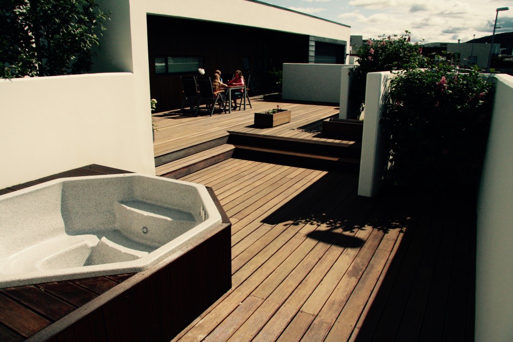 Hot tub and hard wood decking