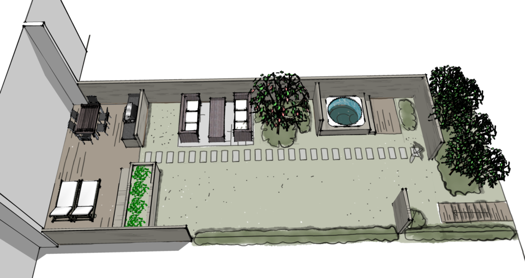 A sketch of a row house garden design