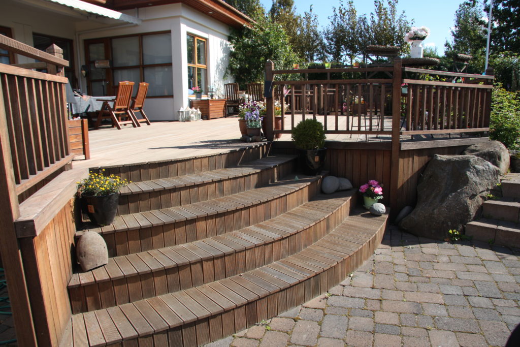 Decking, steps and house